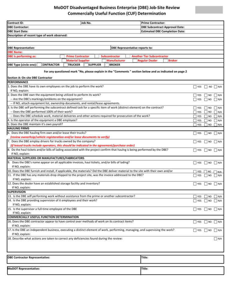 MoDOT Disadvantaged Business Enterprise (DBE) Job