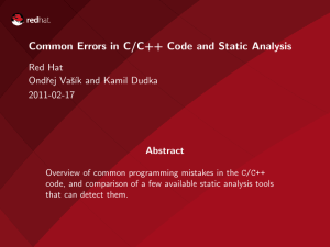 Common Errors in C/C++ Code and Static Analysis