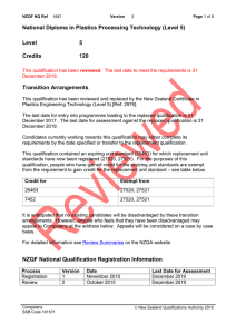 National Diploma in Plastics Processing Technology (Level