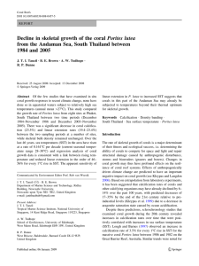 Decline in skeletal growth of the coral Porites lutea