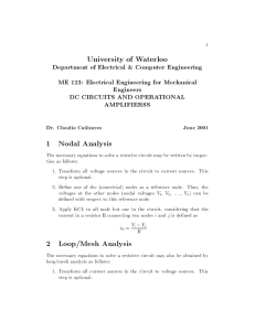 University of Waterloo 1 Nodal Analysis 2 Loop/Mesh Analysis