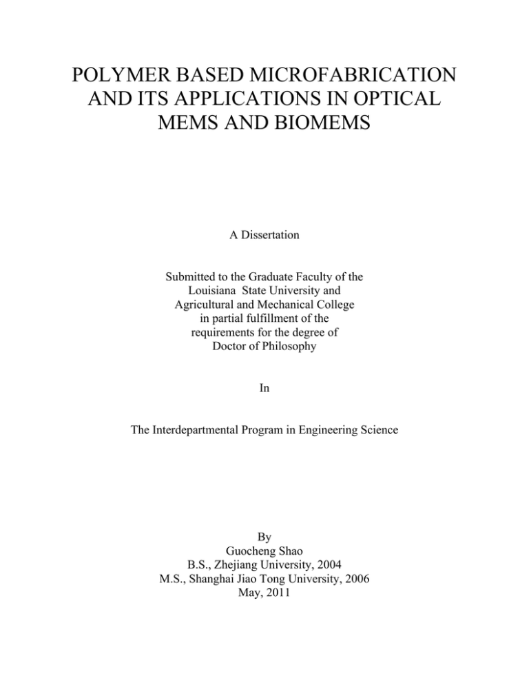 polymer based microfabrication and its applications in optical mems