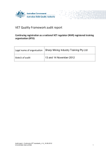VET Quality Framework audit report