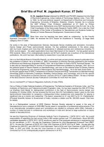 Brief Bio of Prof. M. Jagadesh Kumar, IIT Delhi