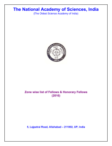Zone wise list of Fellows - The National Academy of Sciences, India