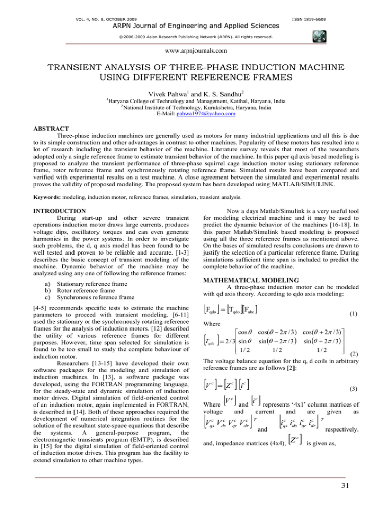 Transient analysis of threephase induction machine