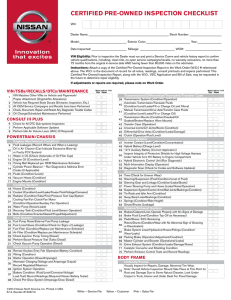 Nissan Certified Pre-Owned inspection checklist