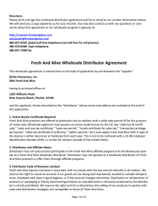 Fresh And Alive Wholesale Distributor Agreement