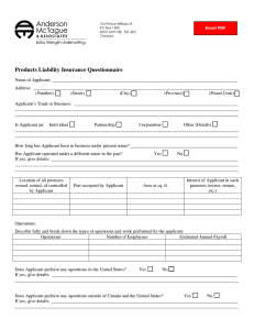 Products Liability Insurance Questionnaire
