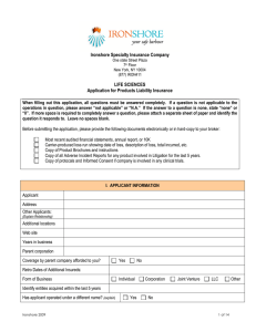 Life Sciences Products Liability Application Form