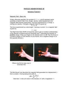 PHYS1231 HIGHER PHYSICS 1B Solutions Tutorial 3 Magnetic Field