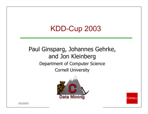 KDDCup Overview  - Department of Computer Science