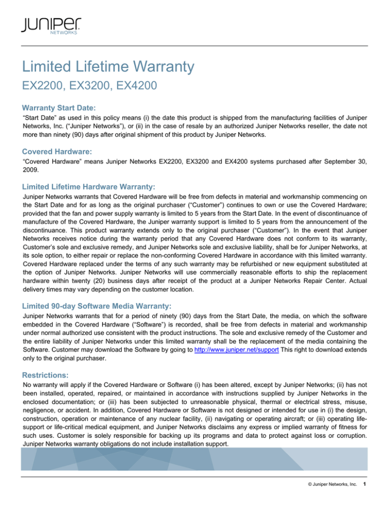 juniper networks new purchase warranty