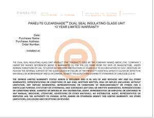 ClearShade IGU Sample Warranty