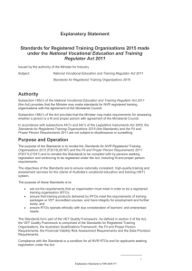 Explanatory Statement Standards for Registered Training