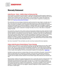 Warranty Statement - Sierra Instruments