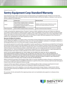 Sentry Equipment Corp Standard Warranty