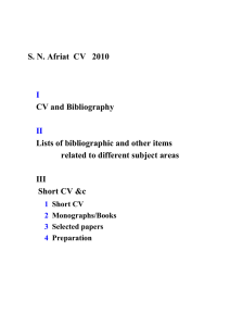 S. N. Afriat CV 2010 I CV and Bibliography II Lists of bibliographic