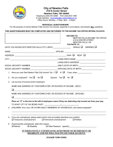 Individual Questionnaire - The City of Newton Falls