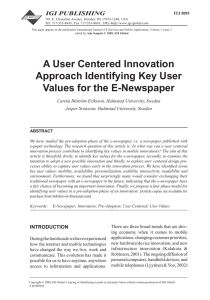 a user Centered innovation Approach Identifying Key User values