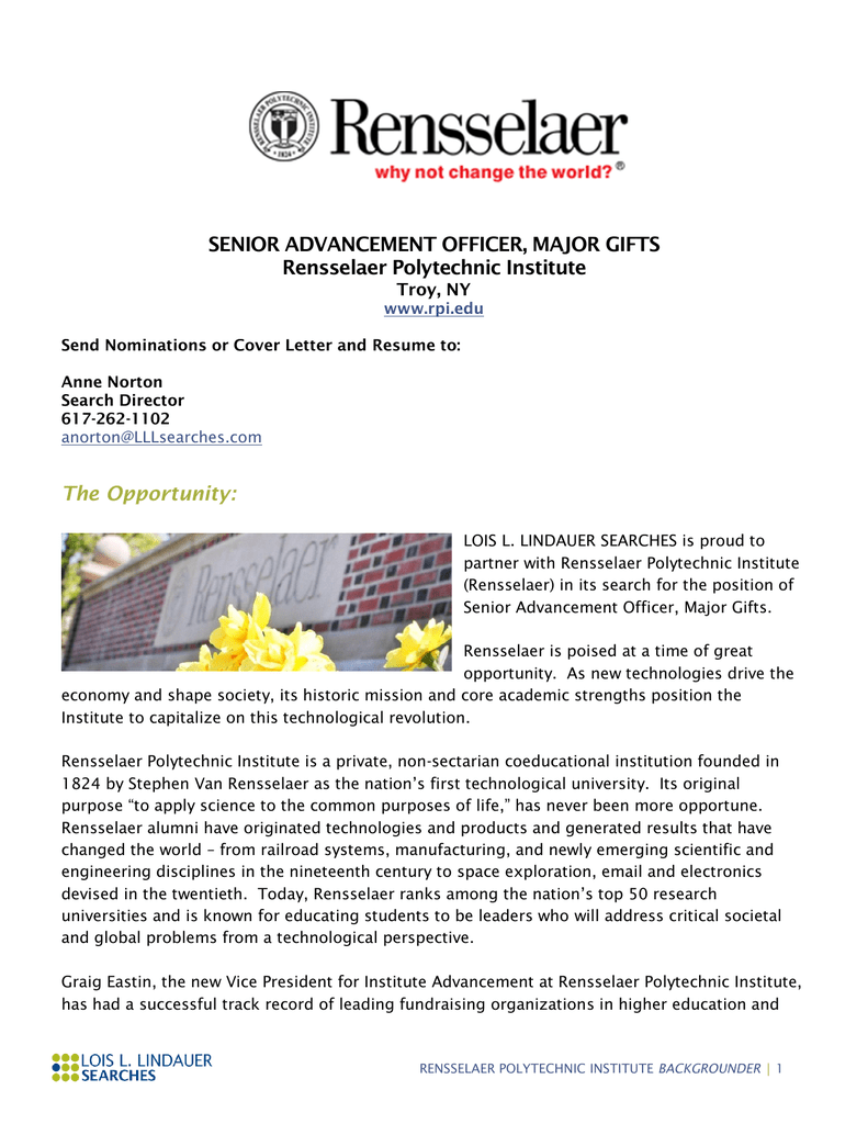 senior advancement officer major gifts rensselaer rensselaer polytechnic institute letter of recommendation
