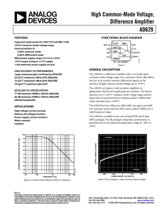 AD629 High Common-Mode Voltage Difference Amplifier Data Sheet