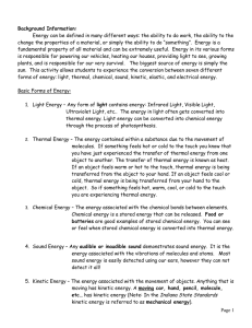 Page 1 Background Information: Energy can be defined in many