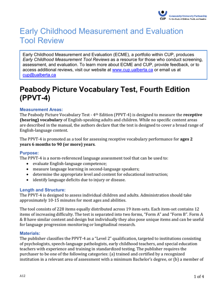 PPVT 4 University Of Alberta