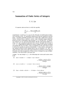 Summation of Finite Series of Integers