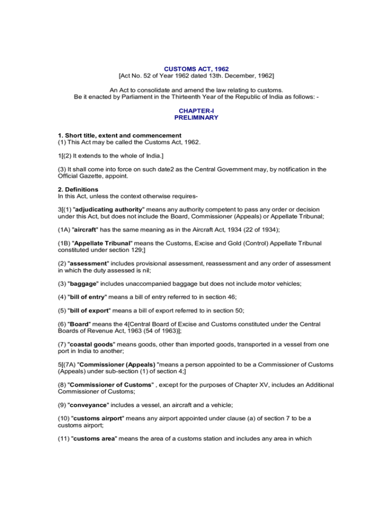 Amendment Of Customs Act 1969 43 OFF