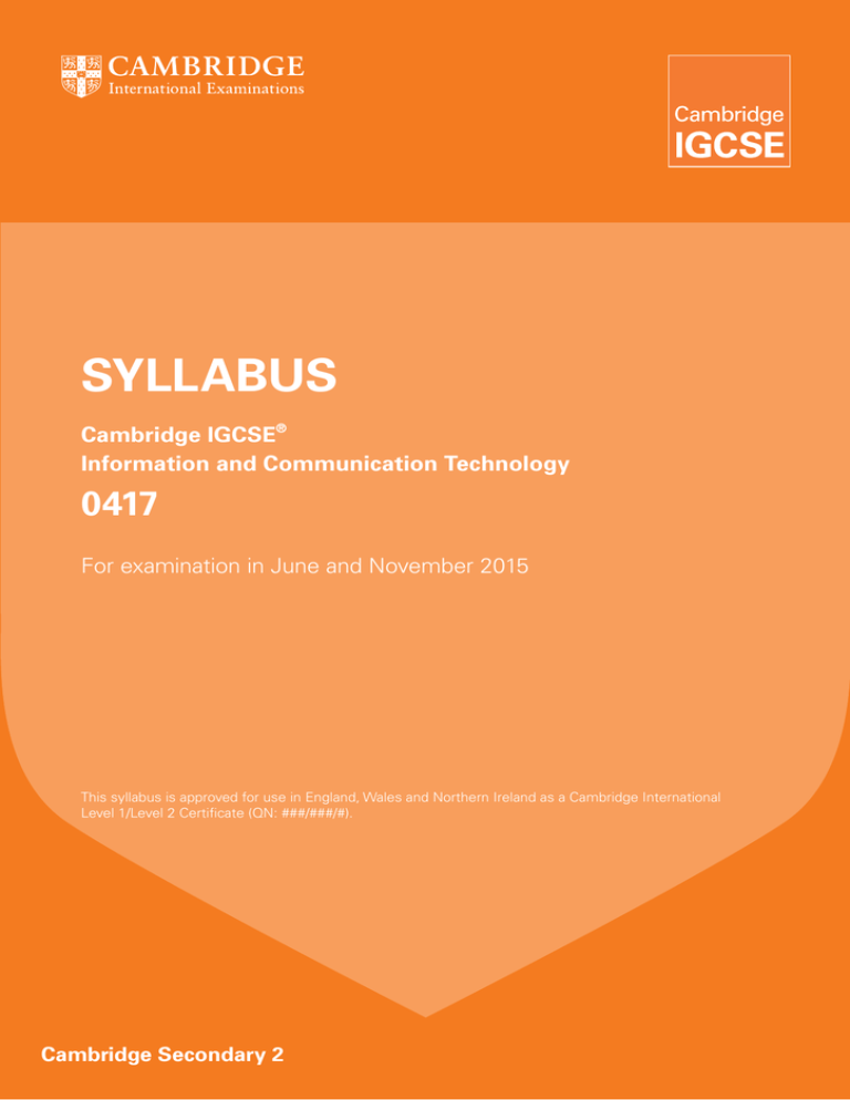 Document To IGCSE ICT Syllabus For 2015