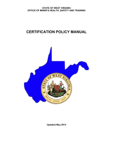 Certification Policy Manual - Miners` Health Safety and Training