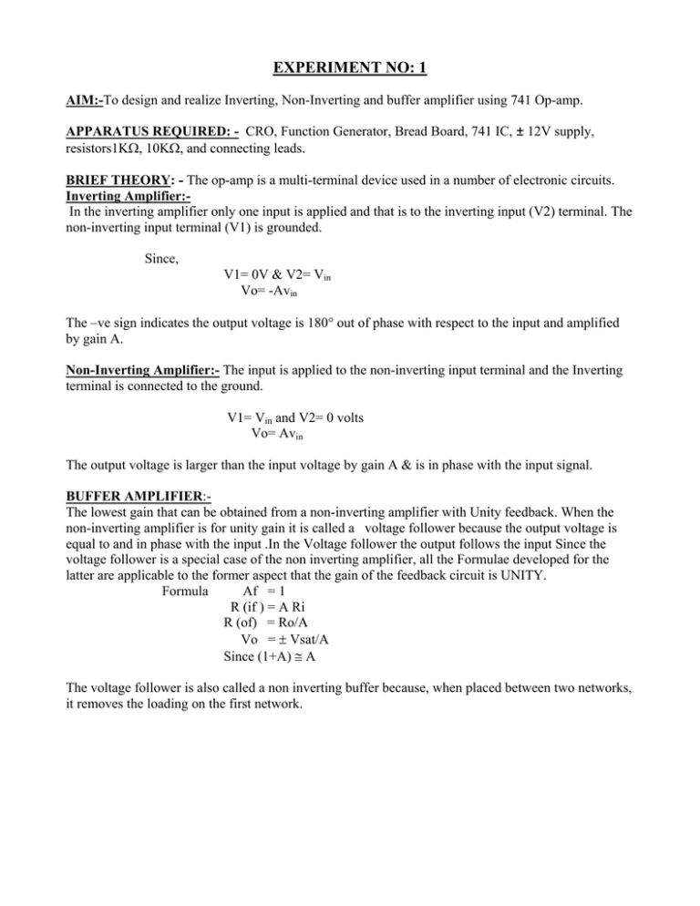 Op Amp Inverting Amplifier Experiment