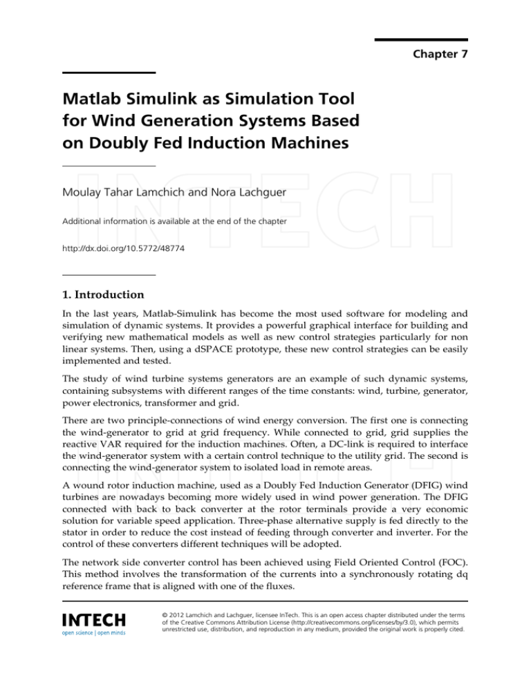 Matlab Simulink as Simulation Tool for Wind Generation