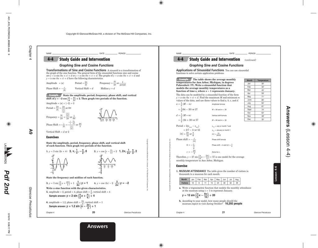 glencoe precalculus chapter 4 answer key