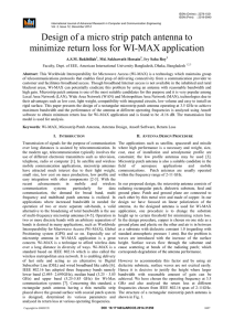 Design of a micro strip patch antenna to minimize return loss for WI