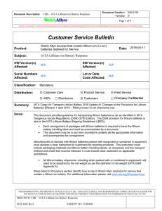 IATA Lithium-ion Battery Response, Customer Service Bulletin