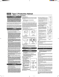 Type I Protective Helmet - Warnings, Cautions, and instructions