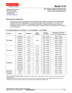 Model 2110 5 1/2 Digit Digital Multimeter Instrument Specifications