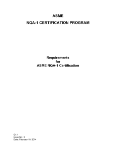 ASME NQA-1 CERTIFICATION PROGRAM