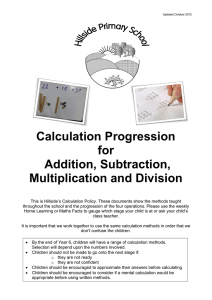 Calculation Progression for Addition, Subtraction, Multiplication and