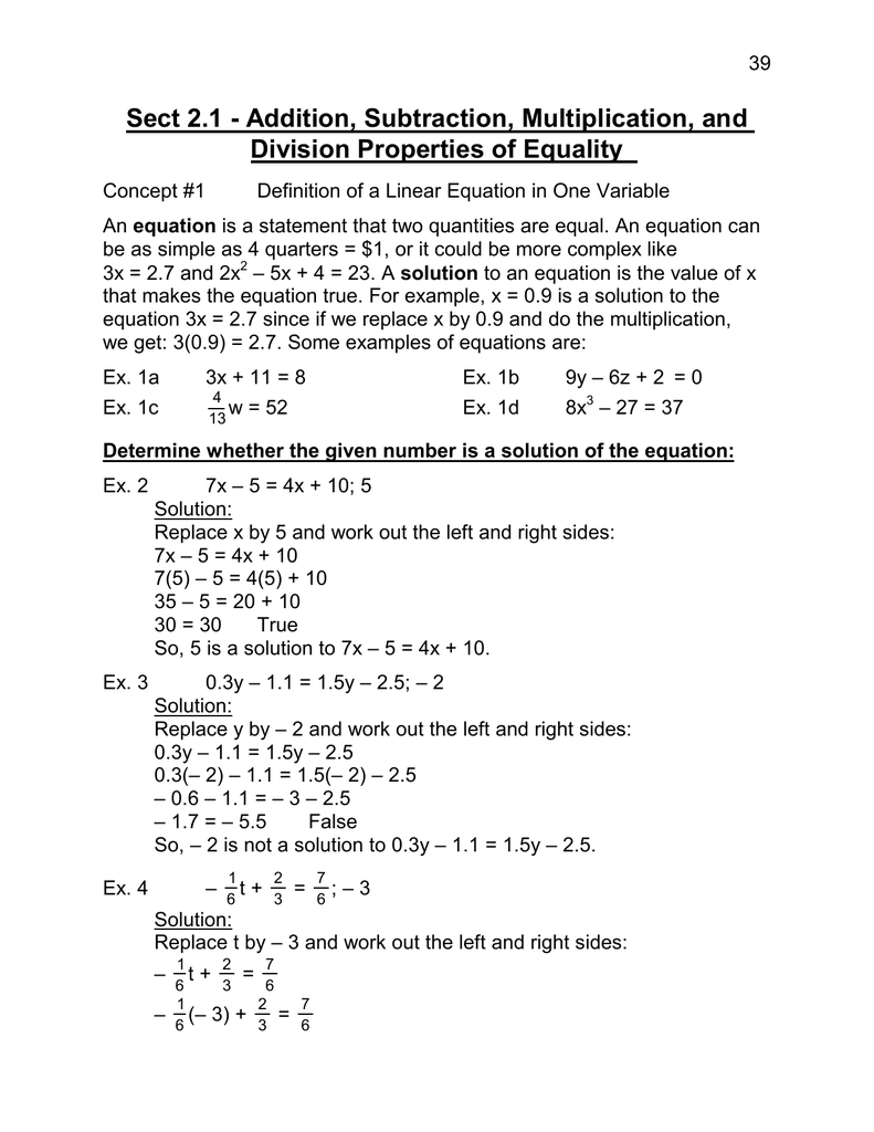Addition Subtraction Multiplication And Division Properties Of