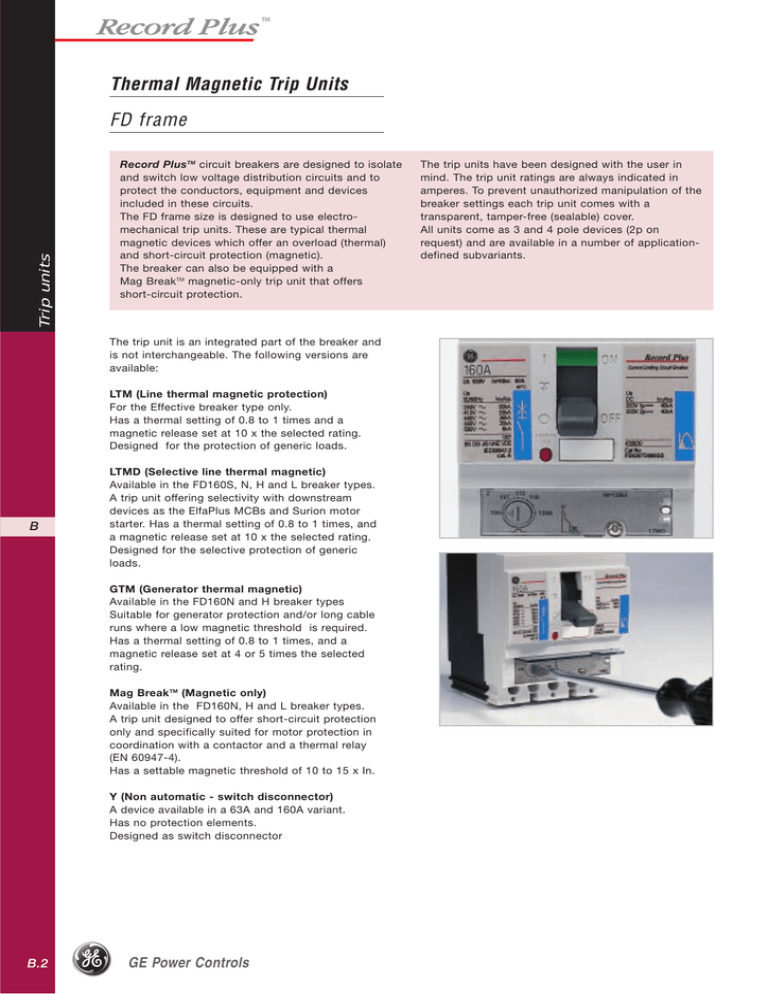 Thermal Trip Units FD frame