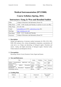 Medical Instrumentation (B7133000) Course Syllabus (Spring, 2011