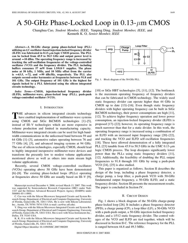 A 50GHz PhaseLocked Loop in 0.13