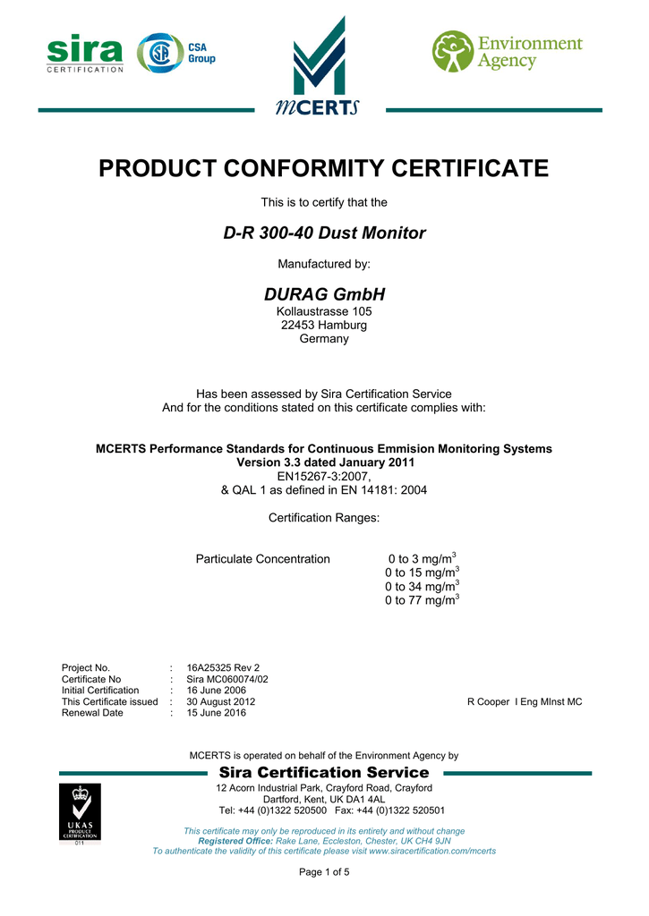 product conformity certificate