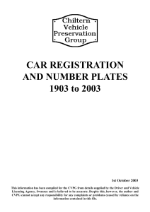 CAR REGISTRATION AND NUMBER PLATES 1903 to 2003