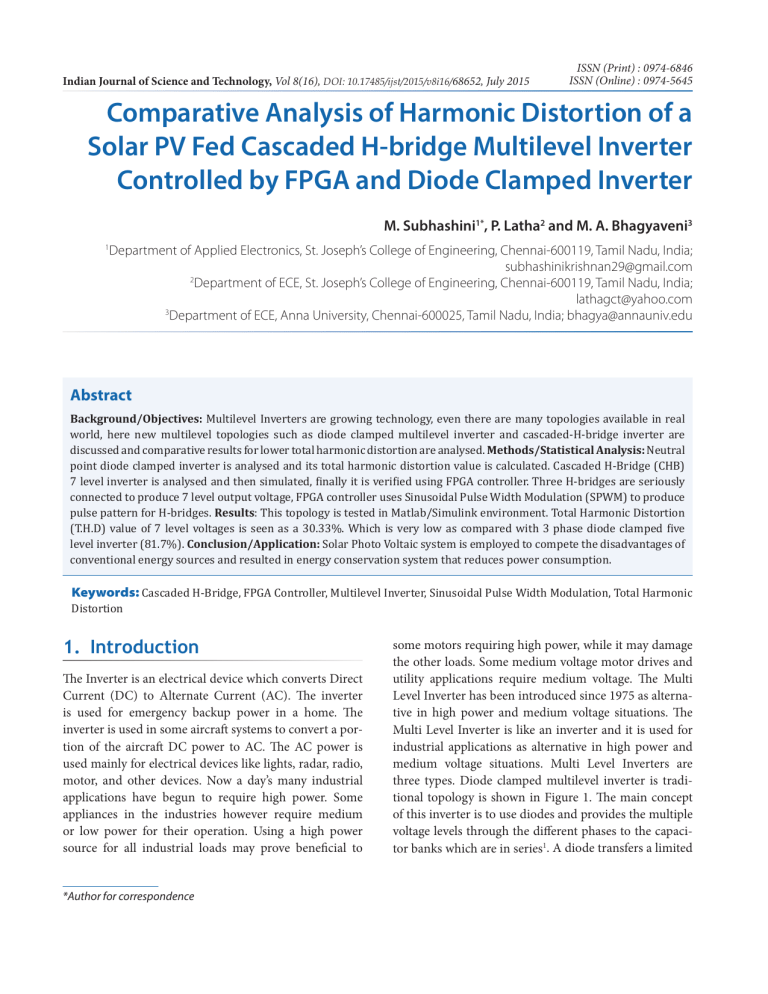 Comparative Analysis of Harmonic Distortion of a Solar PV Fed