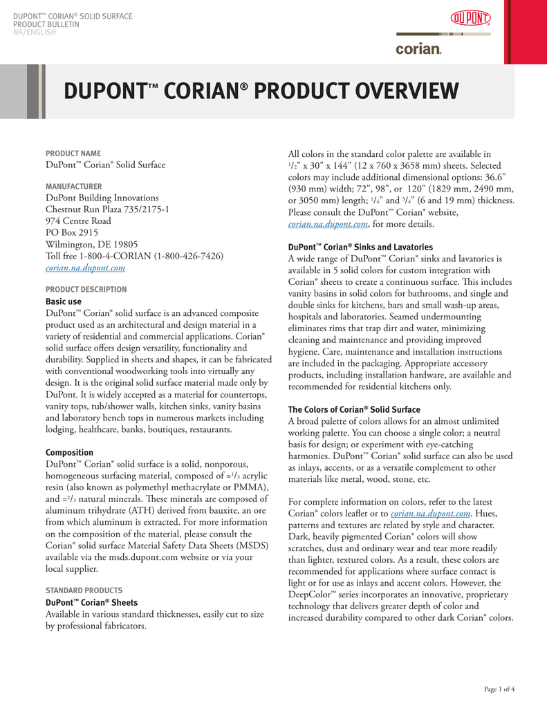 Dupont Corian Product Overview