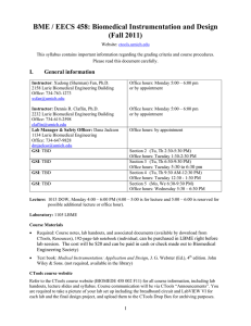 BME / EECS 458: Biomedical Instrumentation and Design (Fall 2011)